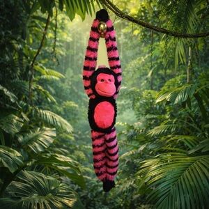 Pink and Black Striped Hanging Monkey Plush
